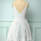 White Lace A-line Short Dress Homecoming Dress     fg3744