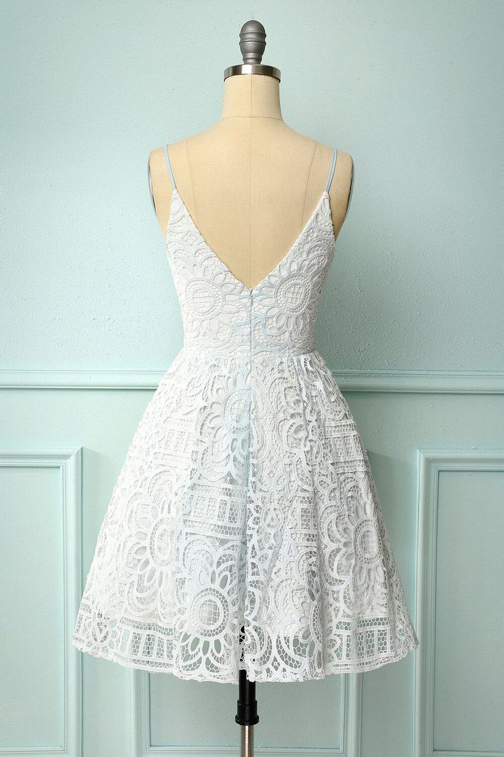 White Lace A-line Short Dress Homecoming Dress     fg3744