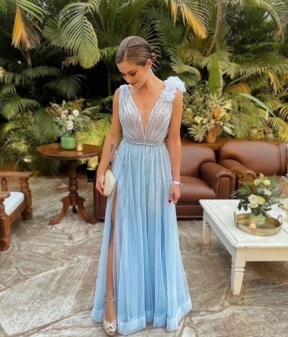 A Line Light Blue Prom Dress,   Formal Evening Gown      fg3889