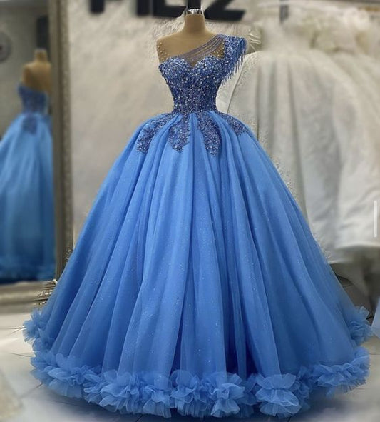 Blue Prom Dress Ball Gown Luxurious Evening Formal Party Gowns        fg4247