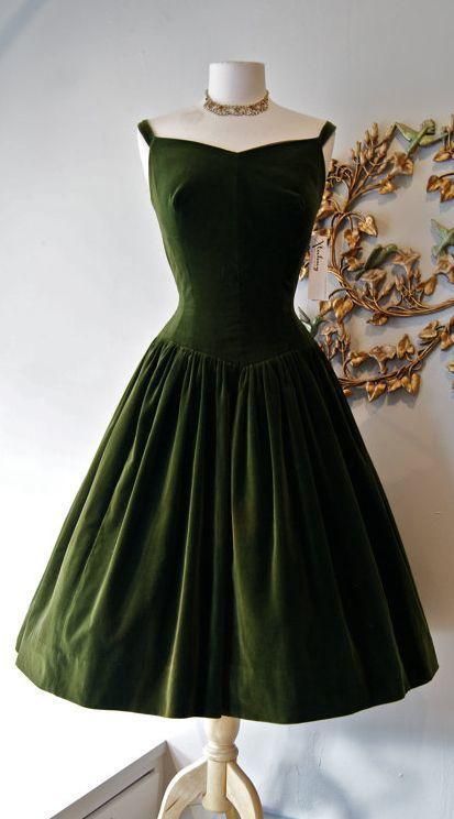 1950S Vintage Prom Dress, Dark Green Homecoming Dress      fg3807
