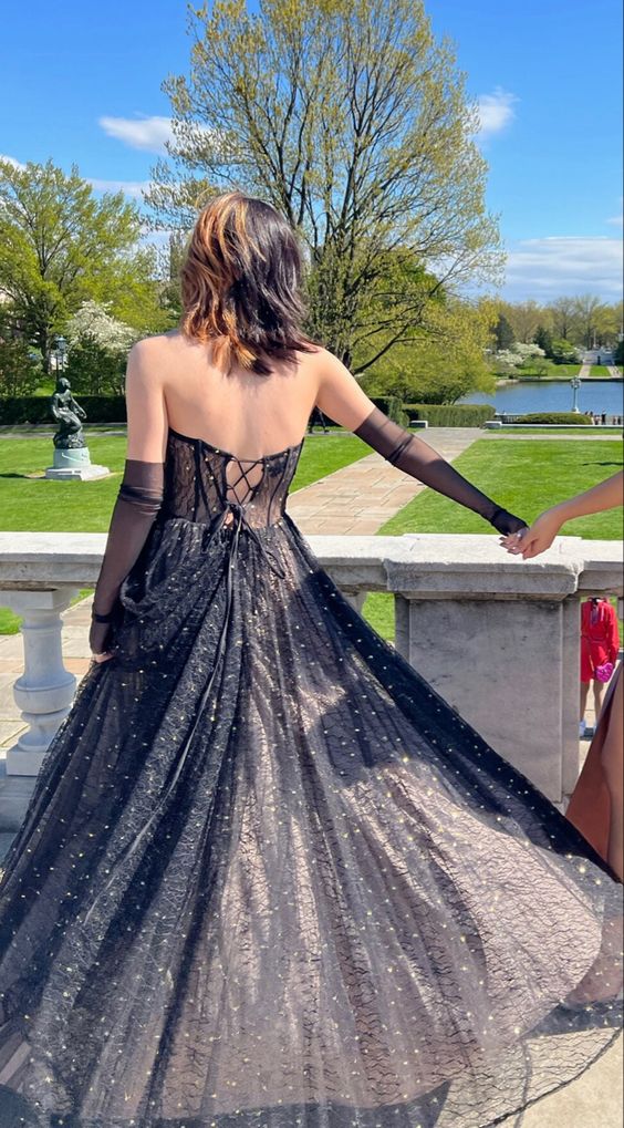 strapless black sparkly prom dress,chic black prom gown       fg3805