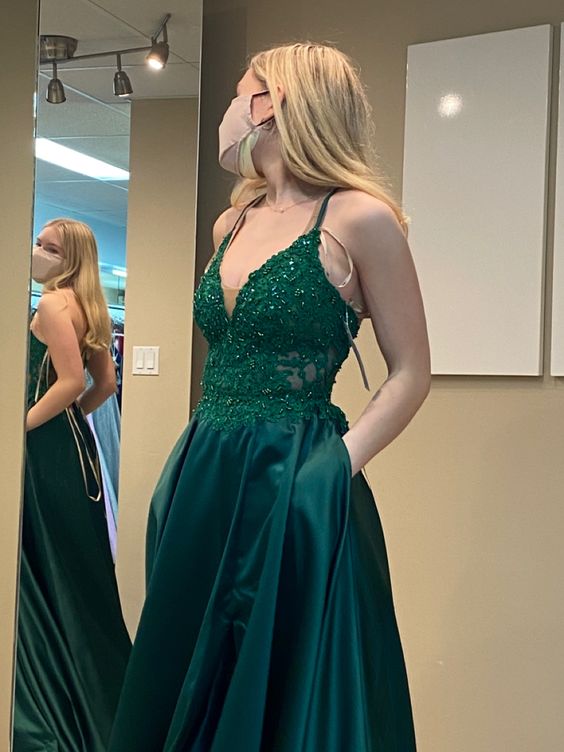 Green Prom Dresses A line Satin New Formal Dress      fg3478