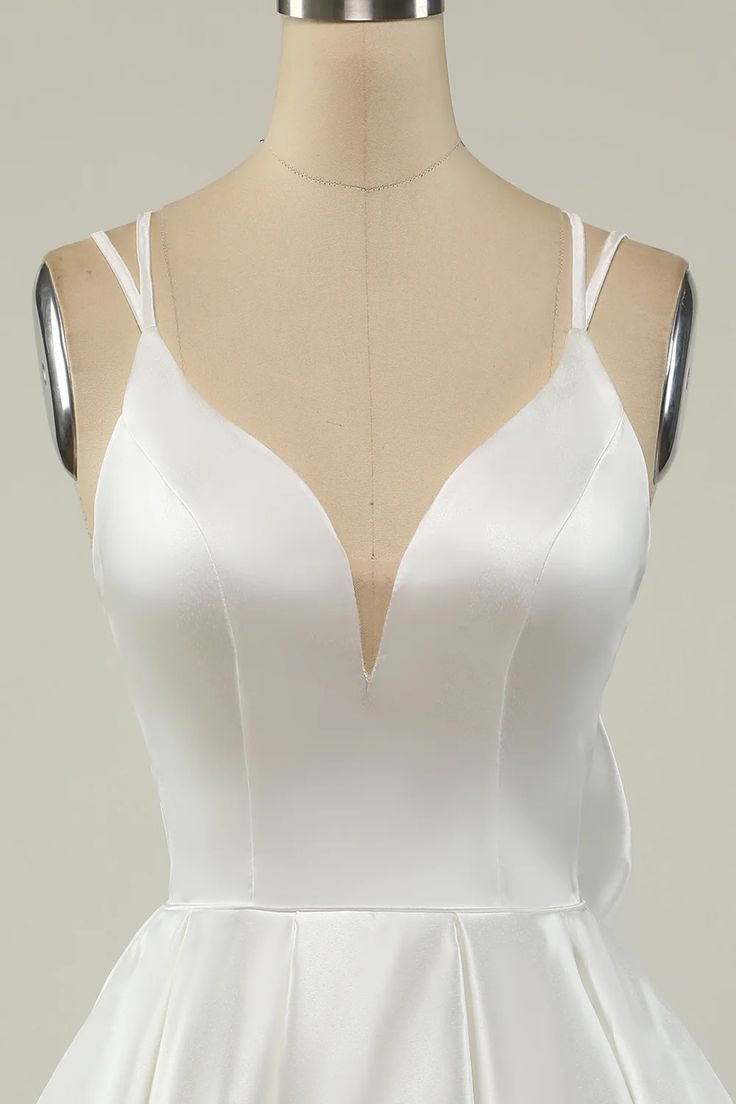 Double Straps White Satin Short Homecoming Party Dress    fg3760