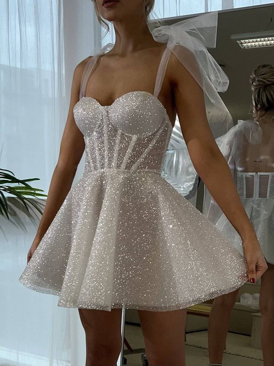 Glitter Tulle Homecoming Dress Sparkly for Teens Short Spaghetti Straps Fairy Party Gown    fg3711