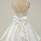 Double Straps White Satin Short Homecoming Party Dress    fg3760