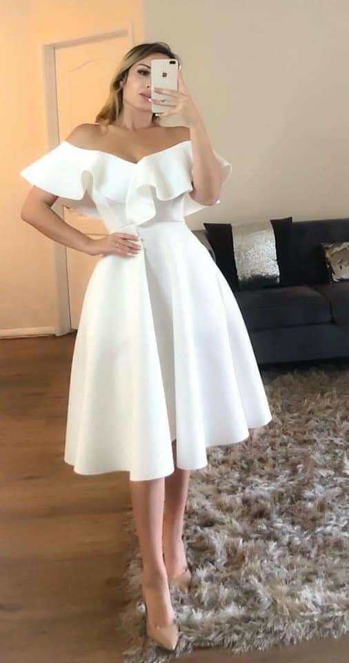 Off Shoulder Dress White Party Gown Prom Dress      fg4082