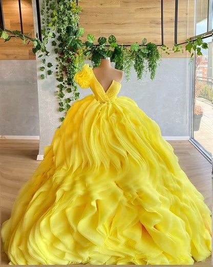 Yellow Long Ball Gown Prom Dresses       fg4329