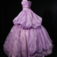 Strapless Lavender Glitter Tulle Ball Gown with Lace & Floral Accents fg8952
