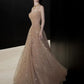 A Line Champagne Long Prom Dress Sexy Evening Dresses   fg7663