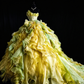 One Shoulder Yellow-Green Ruffled Organza Ball Gown with 3D Florals & Beaded Bodice fg8953
