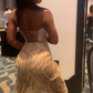 Sexy Gold Langes Ballkleid Abend Party Kleider Mit Schlitz fg7699