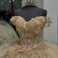 Champagne Off the Shoulder Ball Gown Applique Quinceanera Dress with Train     fg8023