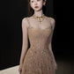 A Line Champagne Long Prom Dress Sexy Evening Dresses   fg7663
