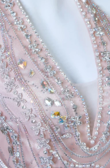 Mermaid Halter Light Pink Satin Beaded Long Prom Dress,Formal Evening Dress  fg8496