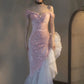Robe de bal sirène à épaules dénudées et paillettes, robe de soirée scintillante fg5081