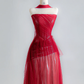 Strapless Red A Line Prom Dress Tulle Birthday Outfit Evening Dress fg8705