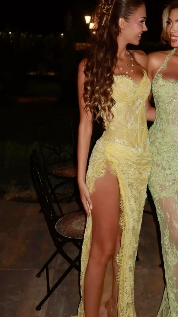 Mermaid Sweetheart Yellow Lace Slit Prom Dresses Long Party Dress fg8353