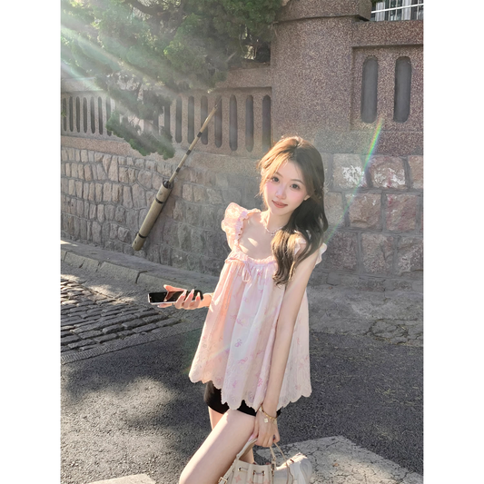 Pink sweet sleeveless top  A96