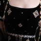Black Square Neck Velvet Beaded Evening Dress With Chiffon Drape fg8978