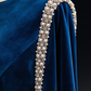 Blue Boat Neck Beaded Velvet Evening Gown fg9068