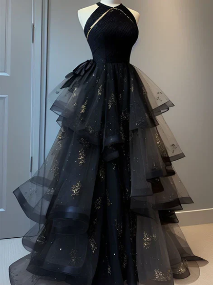 Retro Ball Gown Scoop Neckline Black Tulle Party Dress Prom Dresses Evening Dress  fg8551