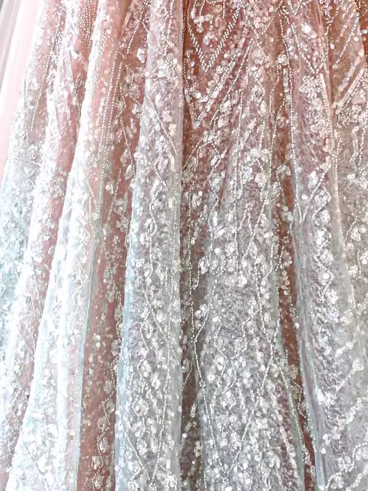 A Line High Neckline Sequin Long Evening Dress Beads Prom Dress fg8577