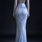 Light Blue Sheer Long Sleeve Mermaid Evening Dress with Rhinestone Sweetheart Neck & Satin Waist Flower fg9032