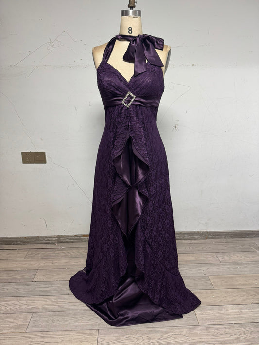 Lace Purple Halter Neck Prom Party Dress Birthday Outfits  fg8749