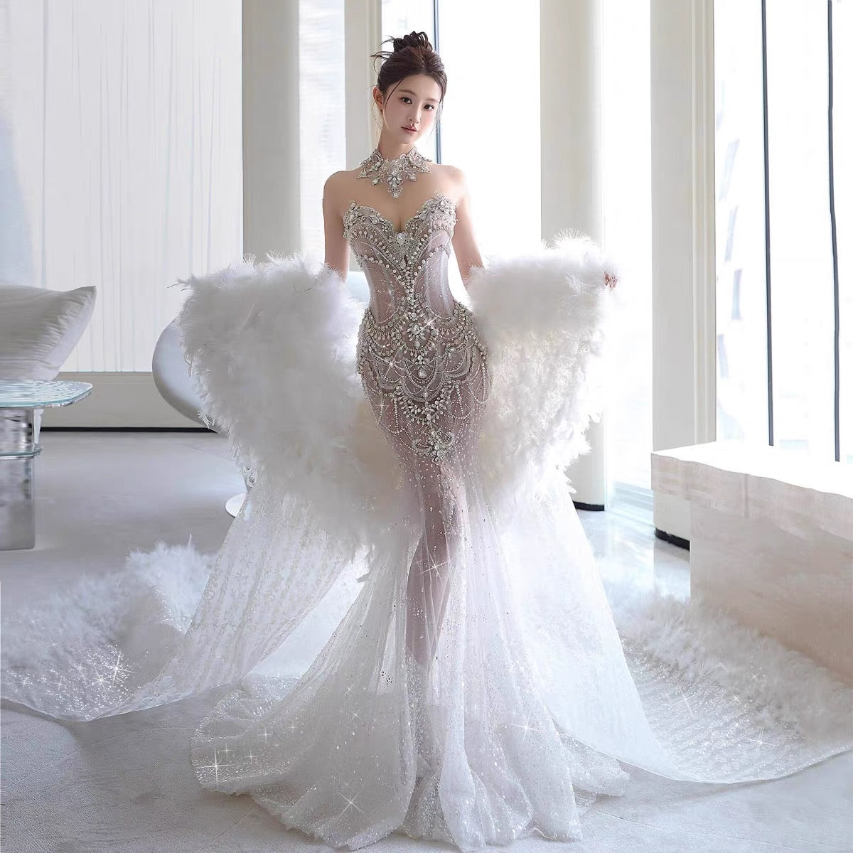Pretty Mermaid Tulle Beads Long Prom Dresses Formal Evening Dress   fg7547