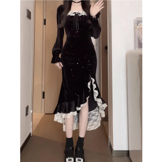Buntes Meerjungfrau-Partykleid mit Pailletten und langen Abschlusskleidern fg8362