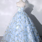 Blue Tulle Lace Long Prom Dresses, Ball Gown Blue Sweet 16 Dresses    fg3406