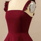 Burgundy A-line Ruffle Straps Satin Mini Homecoming Dress       fg3452