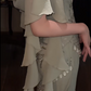 Luxury Strapless 3D Floral Beaded Mesh Draped Satin Midi Evening Party Gown fg8752