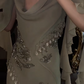 Luxury Strapless 3D Floral Beaded Mesh Draped Satin Midi Evening Party Gown fg8752