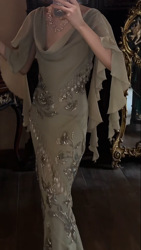 Luxury Strapless 3D Floral Beaded Mesh Draped Satin Midi Evening Party Gown fg8752
