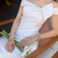 Off Shoulder Big Bow Satin Midi Dress, Slim Formal Cocktail Evening Gown fg8766