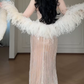 Spaghetti Strap Sweetheart Cutout Rhinestone Beaded Mermaid Evening Gown With Detachable Feather Sleeves  fg8771