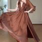 Brown One Shoulder  Deep V  Lace Evening Gown  fg8776