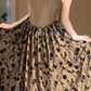 Vintage Floral Spaghetti Straps Evening Dress, Square Neck Flocked Rose Print A-Line Maxi Formal Gown  fg8777