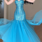 Strapless Sweetheart Sequin Mermaid Evening Gown, Sparkly Tulle Formal Prom Dress  fg8780