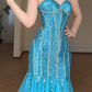 Strapless Sweetheart Sequin Mermaid Evening Gown, Sparkly Tulle Formal Prom Dress  fg8780