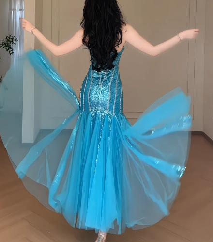 Strapless Sweetheart Sequin Mermaid Evening Gown, Sparkly Tulle Formal Prom Dress  fg8780