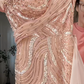 Off Shoulder Rose Gold Sequin Mermaid Evening Gown, High Slit Chiffon Train Formal Dress fg8783