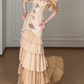 Spaghetti Strap Off Shoulder Ruffle Tiered Lace Evening Gown  fg8787