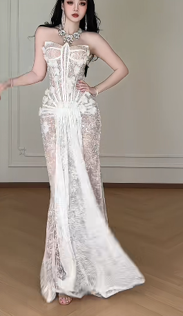 Product Name: Strapless Ruffle Tulle Sequin Mermaid Evening Gown  fg8788
