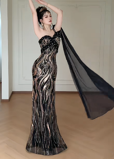 One Shoulder Sequin Mermaid Evening Gown  fg8789