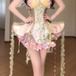 Romantic Floral Strapless Corset Tulle Fairy Mini Evening Gown fg8793