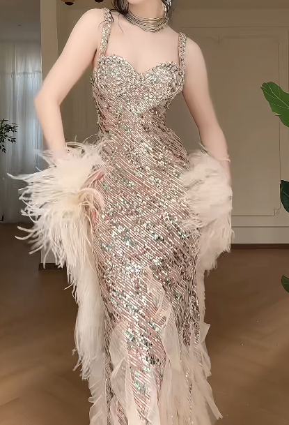 Sweetheart Spaghetti Strap Sequin Mermaid Long Evening Gown fg8796