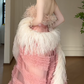 Strapless Feather Tiered Tulle A-Line Long Evening Gown  fg8792
